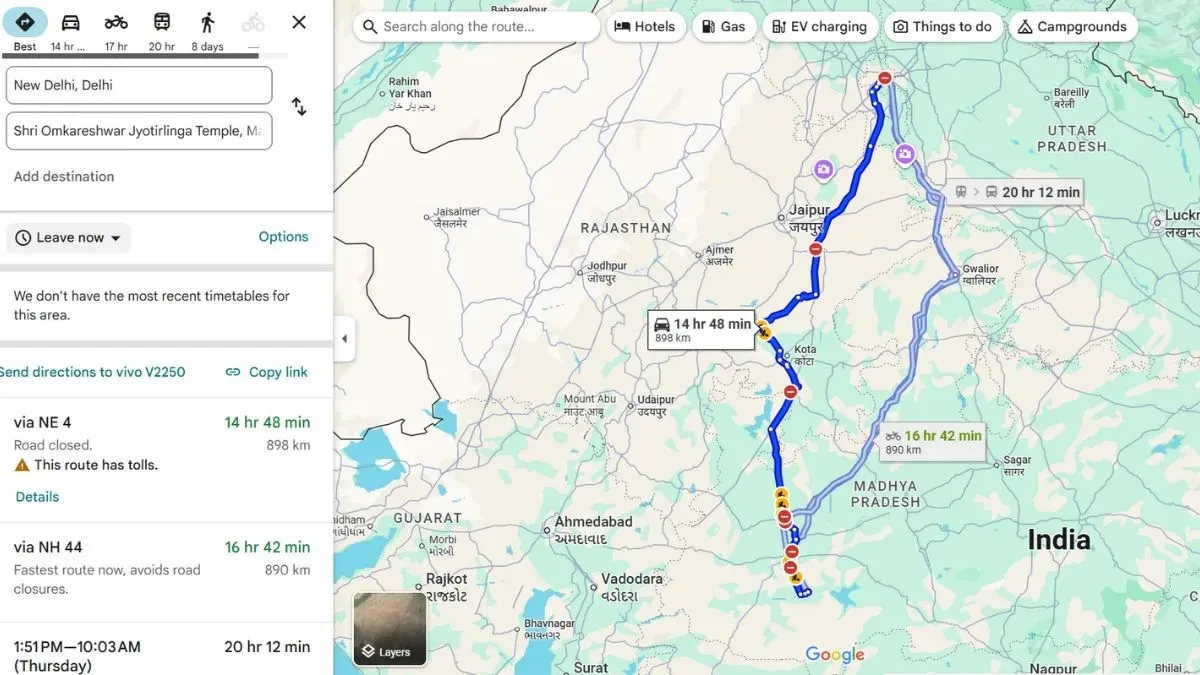 Delhi to Omkareshwar Route Delhi to Omkareshwar Route